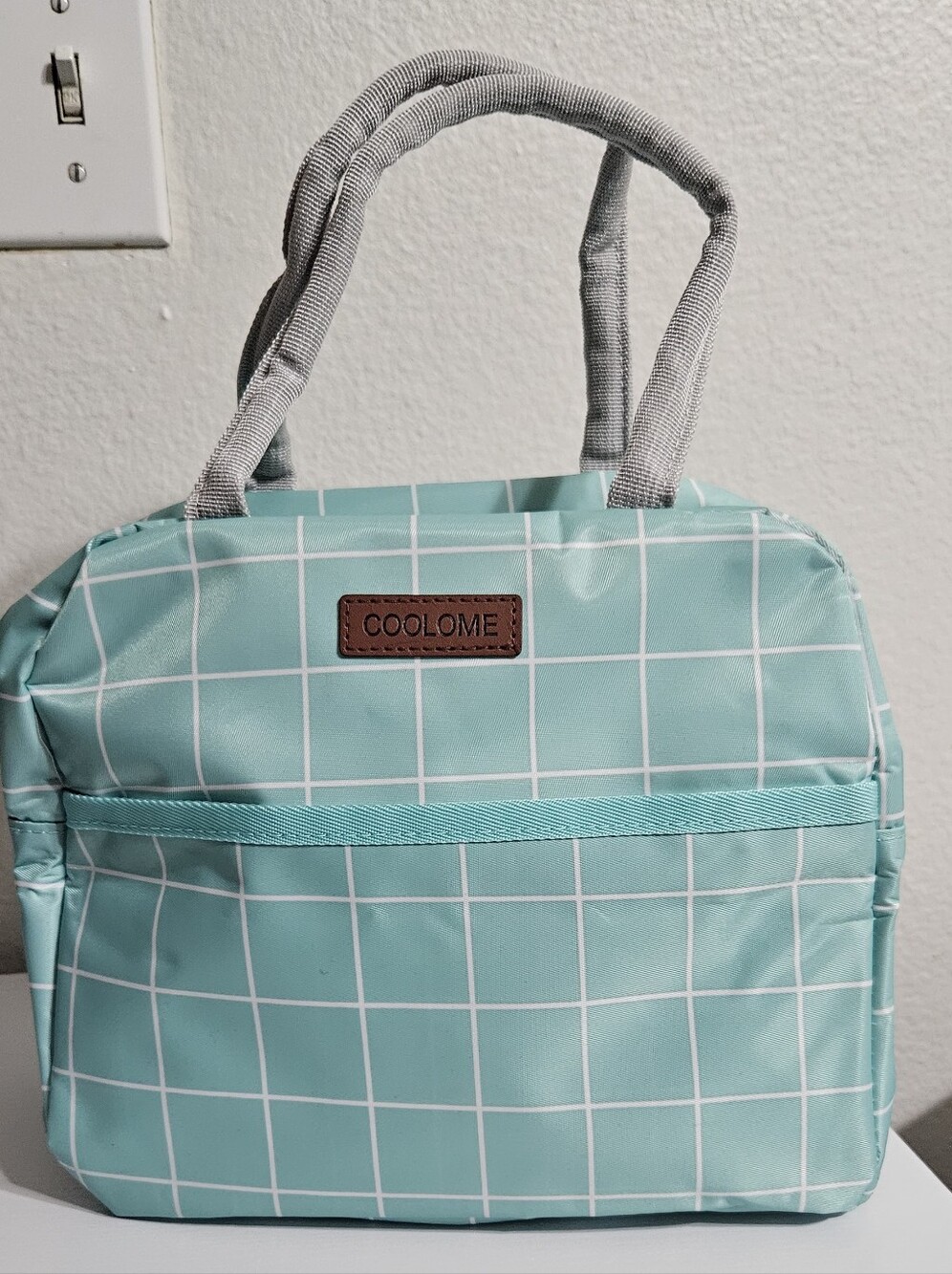 Mint Grid Lunch Tote Bag